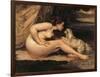 Naked Woman with a Dog (Lontine Renaude)-Gustave Courbet-Framed Art Print