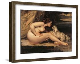 Naked Woman with a Dog (Lontine Renaude)-Gustave Courbet-Framed Art Print