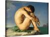 Naked Young Man Sitting by the Sea, 1836-Hippolyte Flandrin-Stretched Canvas