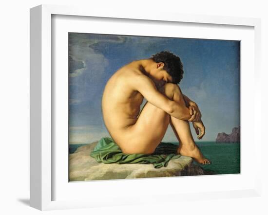 Naked Young Man Sitting by the Sea, 1836-Hippolyte Flandrin-Framed Giclee Print