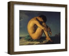 Naked Young Man Sitting by the Sea, 1855-Hippolyte Flandrin-Framed Giclee Print