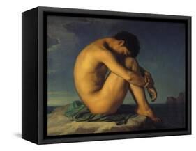 Naked Young Man Sitting by the Sea, 1855-Hippolyte Flandrin-Framed Stretched Canvas