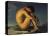 Naked Young Man Sitting by the Sea, 1855-Hippolyte Flandrin-Stretched Canvas