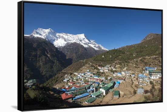 Namche, the Main Trading Centre and Tourist Hub for the Khumbu (Everest Region) with Kongde Ri Peak-Alex Treadway-Framed Stretched Canvas