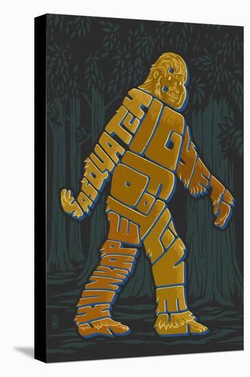 Names of Bigfoot - Typography-Lantern Press-Stretched Canvas
