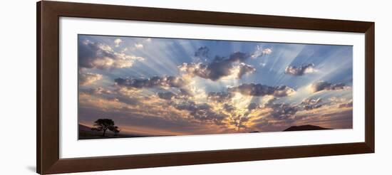 Namibia, Namib-Naukluft Park. Panoramic of God beams over desert at sunset.-Jaynes Gallery-Framed Photographic Print