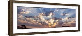 Namibia, Namib-Naukluft Park. Panoramic of God beams over desert at sunset.-Jaynes Gallery-Framed Photographic Print