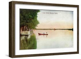 Nampa, Idaho - View of a Couple Canoeing on Lake Ethel, c.1920-Lantern Press-Framed Art Print