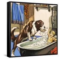 Nana Baths Michael, Illustration from 'Peter Pan' by J.M. Barrie-Nadir Quinto-Framed Stretched Canvas