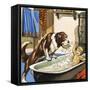 Nana Baths Michael, Illustration from 'Peter Pan' by J.M. Barrie-Nadir Quinto-Framed Stretched Canvas