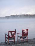 Two Red Rockers on Dock at Sunrise, Lake Mooselookmegontic, Maine-Nance Trueworthy-Photographic Print