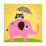 Elephant and Owl with Umbrella-Nancy Lee-Art Print