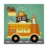 Owl in Firetruck and Squirrel-Nancy Lee-Art Print