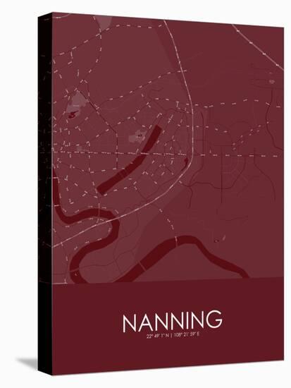 Nanning, China Red Map-null-Stretched Canvas