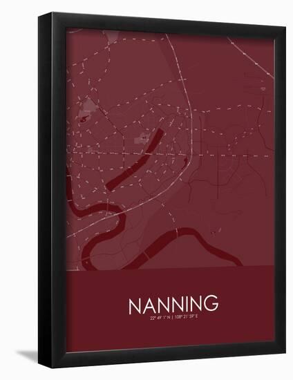 Nanning, China Red Map-null-Framed Poster
