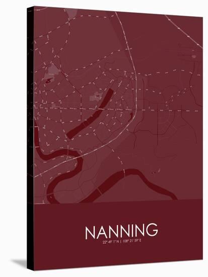 Nanning, China Red Map-null-Stretched Canvas