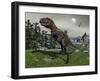 Nanotyrannus Dinosaur Amongst Tempskya Trees at Night-Stocktrek Images-Framed Art Print