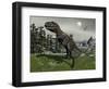 Nanotyrannus Dinosaur Amongst Tempskya Trees at Night-Stocktrek Images-Framed Art Print