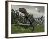 Nanotyrannus Dinosaur Amongst Tempskya Trees at Night-Stocktrek Images-Framed Art Print