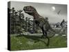 Nanotyrannus Dinosaur Amongst Tempskya Trees at Night-Stocktrek Images-Stretched Canvas