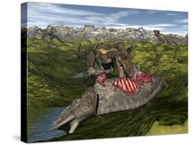 Nanotyrannus Eating the Carcass of a Dead Triceratops-Stocktrek Images-Stretched Canvas