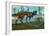 Nanotyrannus Hunting a Small Tyrannosaurus Next to its Parent-Stocktrek Images-Framed Art Print