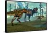 Nanotyrannus Hunting a Small Tyrannosaurus Next to its Parent-Stocktrek Images-Framed Stretched Canvas