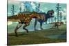 Nanotyrannus Hunting a Small Tyrannosaurus Next to its Parent-Stocktrek Images-Stretched Canvas