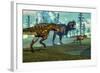 Nanotyrannus Hunting a Small Tyrannosaurus Next to its Parent-Stocktrek Images-Framed Art Print