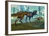 Nanotyrannus Hunting a Small Tyrannosaurus Next to its Parent-Stocktrek Images-Framed Art Print