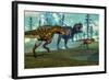 Nanotyrannus Hunting a Small Tyrannosaurus Next to its Parent-Stocktrek Images-Framed Art Print