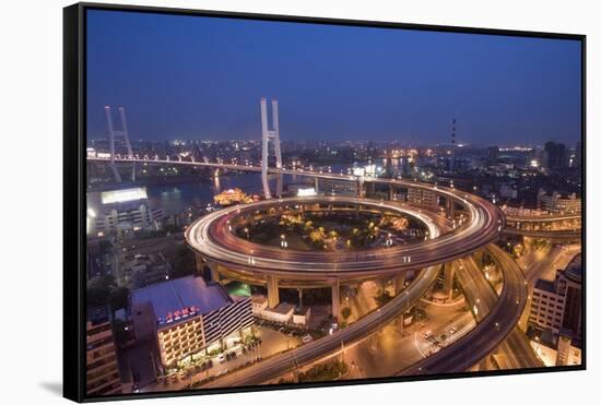 Nanpu Bridge and Highway Overpasses at Night-Paul Souders-Framed Stretched Canvas