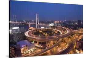 Nanpu Bridge and Highway Overpasses at Night-Paul Souders-Stretched Canvas