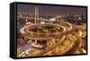 Nanpu Bridge and Highway Overpasses at Night-null-Framed Stretched Canvas