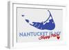 Nantucket, Massachusetts - Blue and Red - Happy Place Heart Design-Lantern Press-Framed Art Print