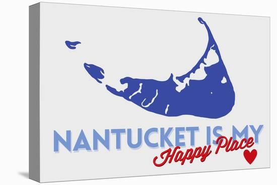 Nantucket, Massachusetts - Blue and Red - Happy Place Heart Design-Lantern Press-Stretched Canvas