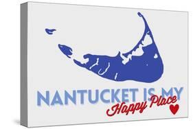 Nantucket, Massachusetts - Blue and Red - Happy Place Heart Design-Lantern Press-Stretched Canvas