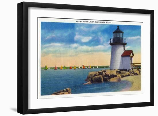 Nantucket, Massachusetts - Brant Point Lighthouse Scene-Lantern Press-Framed Art Print