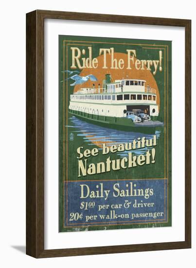 Nantucket, Massachusetts - Ferry Ride-Lantern Press-Framed Art Print