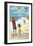 Nantucket, Massachusetts - Kite Flyers-Lantern Press-Framed Premium Giclee Print