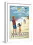 Nantucket, Massachusetts - Kite Flyers-Lantern Press-Framed Premium Giclee Print