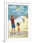 Nantucket, Massachusetts - Kite Flyers-Lantern Press-Framed Art Print