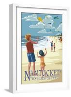 Nantucket, Massachusetts - Kite Flyers-Lantern Press-Framed Art Print