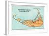 Nantucket, Massachusetts - Map of the Island-Lantern Press-Framed Art Print