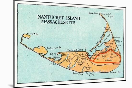 Nantucket, Massachusetts - Map of the Island-Lantern Press-Mounted Art Print