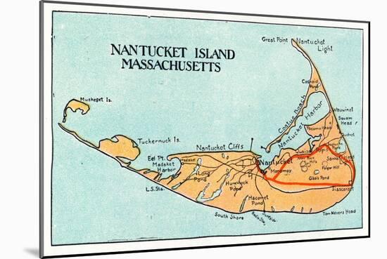 Nantucket, Massachusetts - Map of the Island-Lantern Press-Mounted Art Print