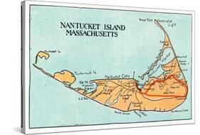 Nantucket, Massachusetts - Map of the Island-Lantern Press-Stretched Canvas