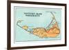 Nantucket, Massachusetts - Map of the Island-Lantern Press-Framed Art Print