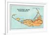 Nantucket, Massachusetts - Map of the Island-Lantern Press-Framed Premium Giclee Print