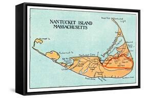 Nantucket, Massachusetts - Map of the Island-Lantern Press-Framed Stretched Canvas